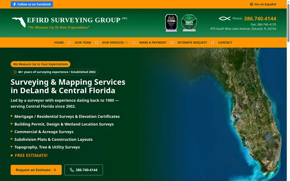 Efird Surveying Group public website home page